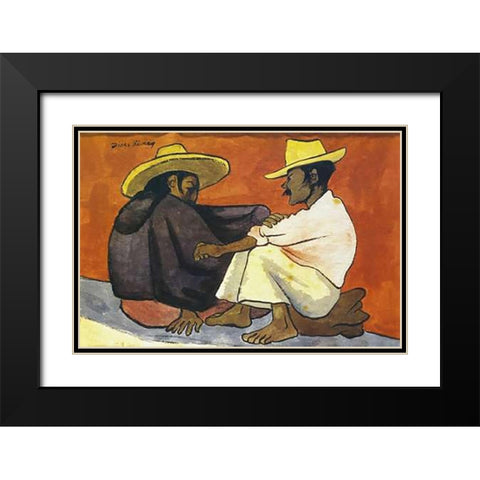 Pareja Indigena Black Modern Wood Framed Art Print with Double Matting by Rivera, Diego