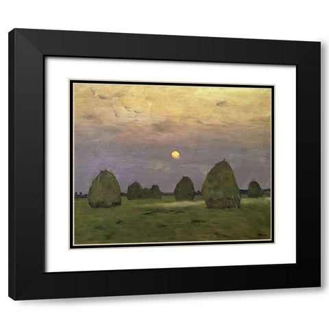 Haystacks Twilight, 1899 Black Modern Wood Framed Art Print with Double Matting by Levitan, Isaac