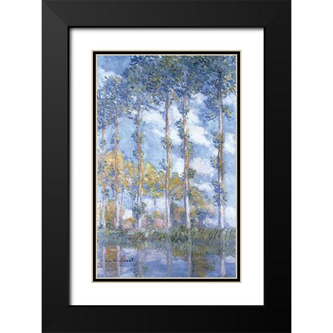 Les Peupliers Black Modern Wood Framed Art Print with Double Matting by Monet, Claude