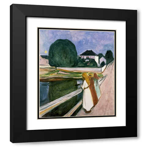The Girls on the Pier, 1901 Black Modern Wood Framed Art Print with Double Matting by Munch, Edvard