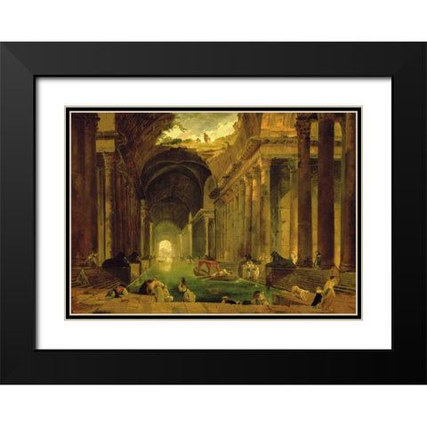 Vue Imaginaire de la Grande Galerie en Ruins Black Modern Wood Framed Art Print with Double Matting by Robert, Hubert