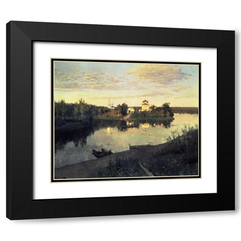 Evening Bells, 1892 Black Modern Wood Framed Art Print with Double Matting by Levitan, Isaac