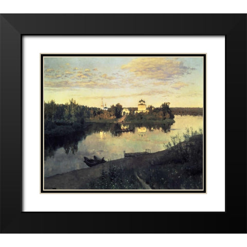 Evening Bells, 1892 Black Modern Wood Framed Art Print with Double Matting by Levitan, Isaac