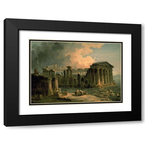 Ruins of a Doric Temple Black Modern Wood Framed Art Print with Double Matting by Robert, Hubert