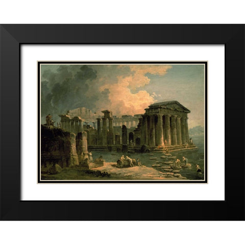 Ruins of a Doric Temple Black Modern Wood Framed Art Print with Double Matting by Robert, Hubert