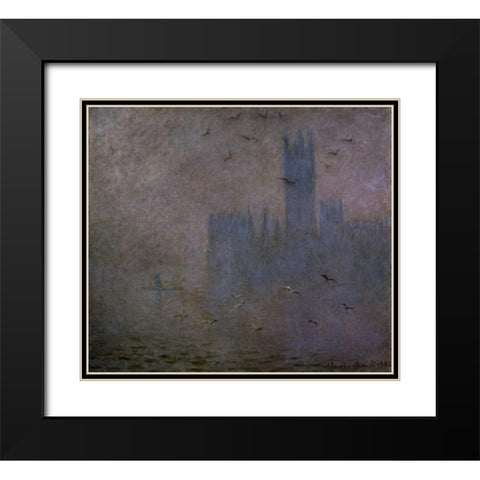 Houses of Parliament, Seagulls, 1904 Black Modern Wood Framed Art Print with Double Matting by Monet, Claude