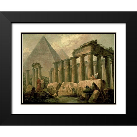 Pyramid and Temples Black Modern Wood Framed Art Print with Double Matting by Robert, Hubert