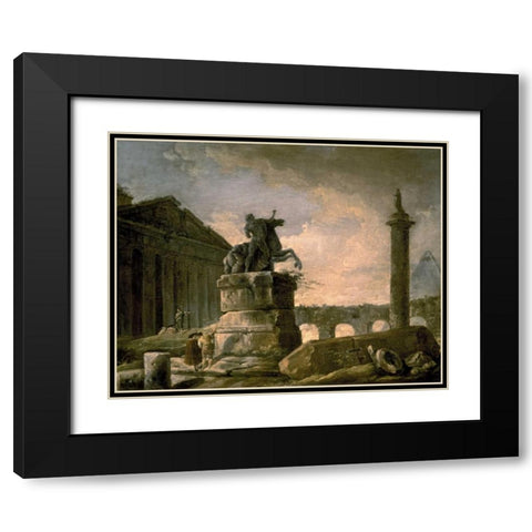 Architectural Landscape with Obelisk Black Modern Wood Framed Art Print with Double Matting by Robert, Hubert