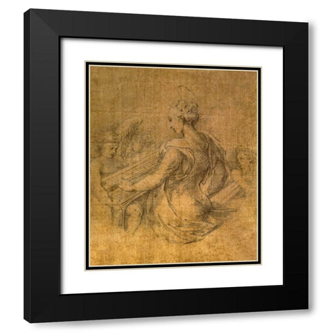 Lady with Angels Black Modern Wood Framed Art Print with Double Matting by Parmigianino