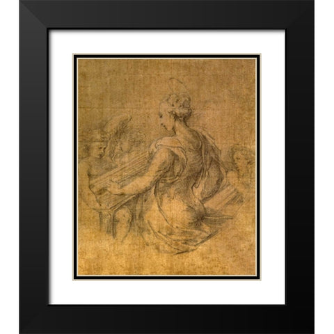 Lady with Angels Black Modern Wood Framed Art Print with Double Matting by Parmigianino