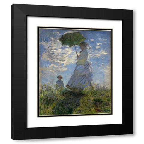 Woman with a Parasol - Madame Monet and Her Son Black Modern Wood Framed Art Print with Double Matting by Monet, Claude