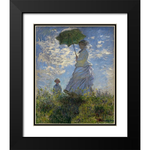 Woman with a Parasol - Madame Monet and Her Son Black Modern Wood Framed Art Print with Double Matting by Monet, Claude