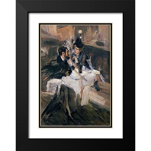 The Sweethearts Lunch Black Modern Wood Framed Art Print with Double Matting by Boldini, Giovanni