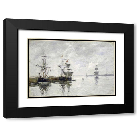 Scene Du Port Black Modern Wood Framed Art Print with Double Matting by Boudin, Eugene
