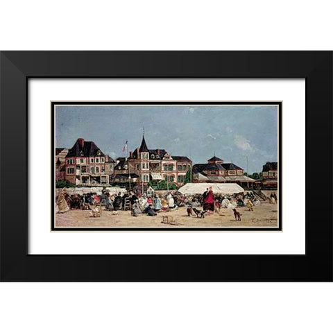 Casino De Trouville Black Modern Wood Framed Art Print with Double Matting by Boudin, Eugene