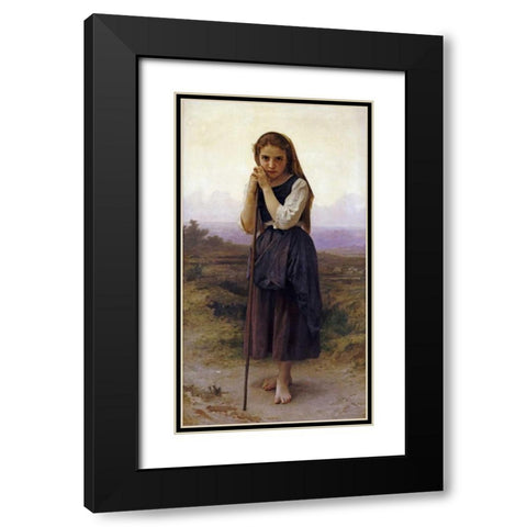 Petite Bergere Black Modern Wood Framed Art Print with Double Matting by Bouguereau, William-Adolphe