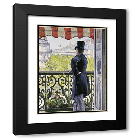 Man on a Balcony, Boulevard Haussmann Black Modern Wood Framed Art Print with Double Matting by Caillebotte, Gustave