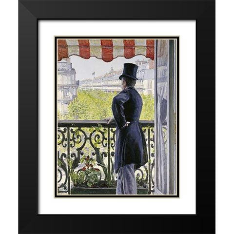 Man on a Balcony, Boulevard Haussmann Black Modern Wood Framed Art Print with Double Matting by Caillebotte, Gustave
