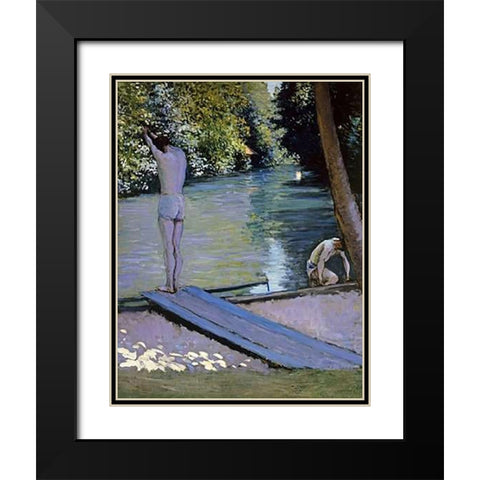 Bather About To Plunge Into The River Lyrres Black Modern Wood Framed Art Print with Double Matting by Caillebotte, Gustave