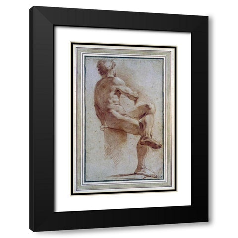 A Male Nude Seated With His Back Turned Black Modern Wood Framed Art Print with Double Matting by Carracci, Annibale