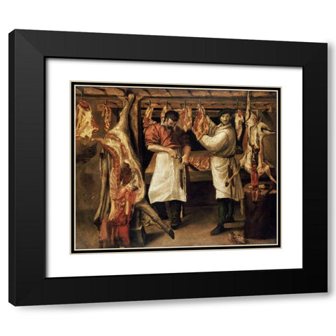 The Butchers Shop Black Modern Wood Framed Art Print with Double Matting by Carracci, Annibale