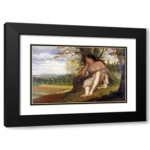 The Nap Black Modern Wood Framed Art Print with Double Matting by Courbet, Gustave