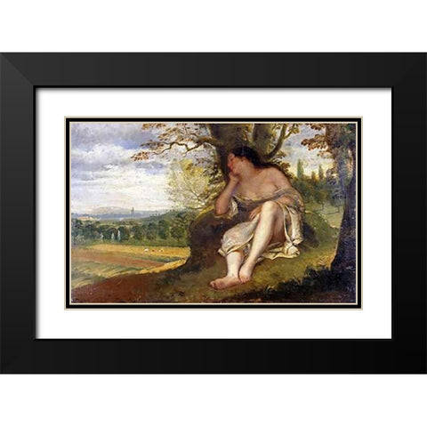 The Nap Black Modern Wood Framed Art Print with Double Matting by Courbet, Gustave