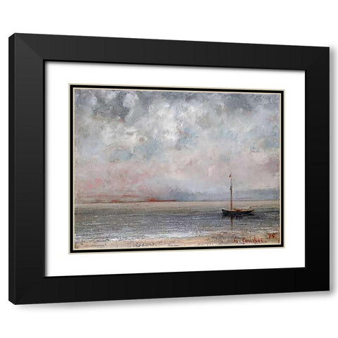 Clouds On Lake Leman Black Modern Wood Framed Art Print with Double Matting by Courbet, Gustave