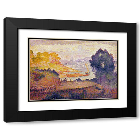 A View of Menton Black Modern Wood Framed Art Print with Double Matting by Cross, Henri Edmond