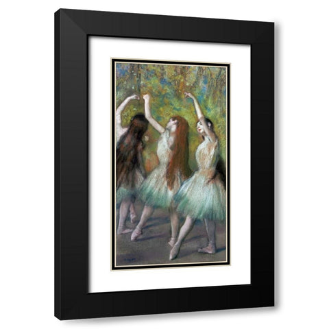 Green Dancers Black Modern Wood Framed Art Print with Double Matting by Degas, Edgar