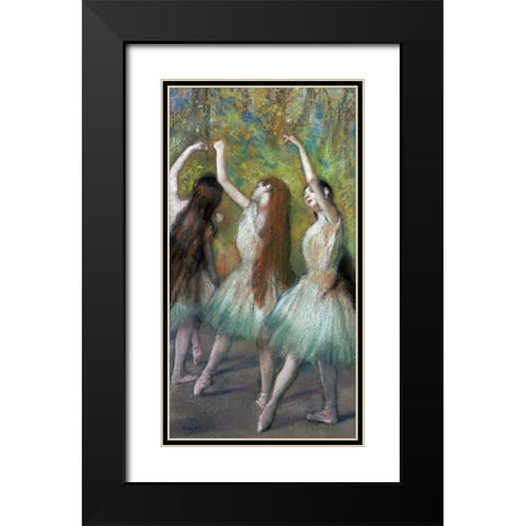 Green Dancers Black Modern Wood Framed Art Print with Double Matting by Degas, Edgar