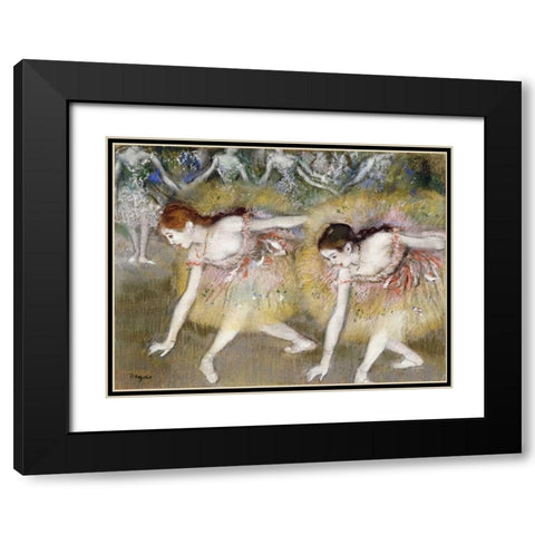 Dancers Bending Down Black Modern Wood Framed Art Print with Double Matting by Degas, Edgar