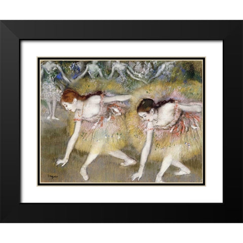 Dancers Bending Down Black Modern Wood Framed Art Print with Double Matting by Degas, Edgar