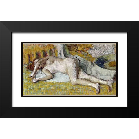 After The Bath Black Modern Wood Framed Art Print with Double Matting by Degas, Edgar