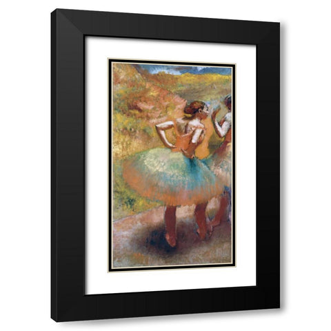 Two Dancers In Green Skirts Black Modern Wood Framed Art Print with Double Matting by Degas, Edgar