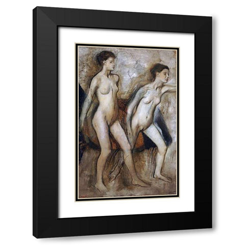 Young Spartan Girls Provoking The Boys Black Modern Wood Framed Art Print with Double Matting by Degas, Edgar
