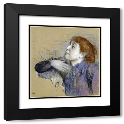 Bust of a Woman Black Modern Wood Framed Art Print with Double Matting by Degas, Edgar