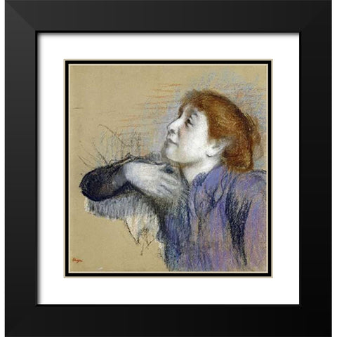 Bust of a Woman Black Modern Wood Framed Art Print with Double Matting by Degas, Edgar