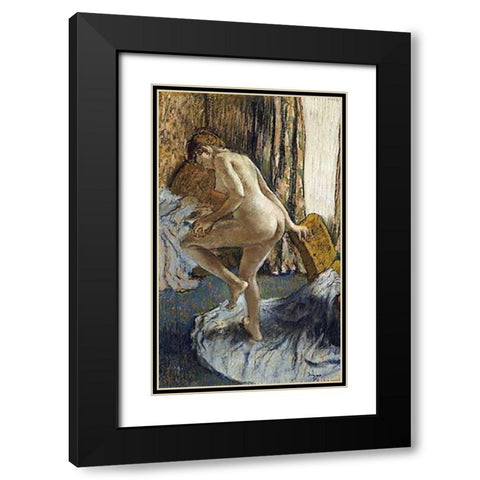 After The Bath Black Modern Wood Framed Art Print with Double Matting by Degas, Edgar