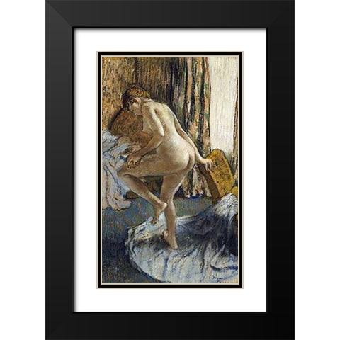 After The Bath Black Modern Wood Framed Art Print with Double Matting by Degas, Edgar