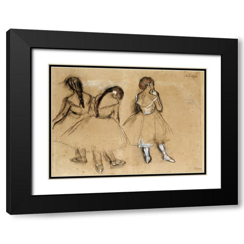 Three Dancers Black Modern Wood Framed Art Print with Double Matting by Degas, Edgar