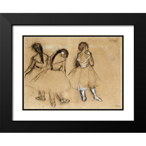 Three Dancers Black Modern Wood Framed Art Print with Double Matting by Degas, Edgar