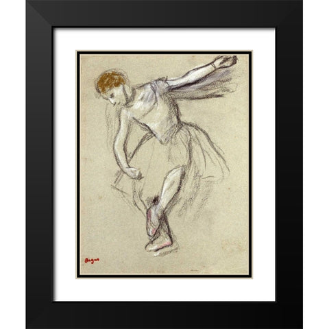 A Dancer Seen In Profile Black Modern Wood Framed Art Print with Double Matting by Degas, Edgar