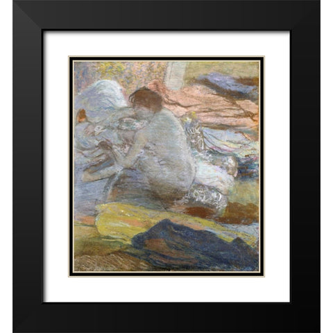 Woman Wiping Her Feet Black Modern Wood Framed Art Print with Double Matting by Degas, Edgar