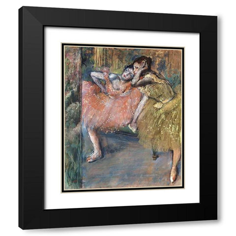 Two Dancers by a Hearth Black Modern Wood Framed Art Print with Double Matting by Degas, Edgar