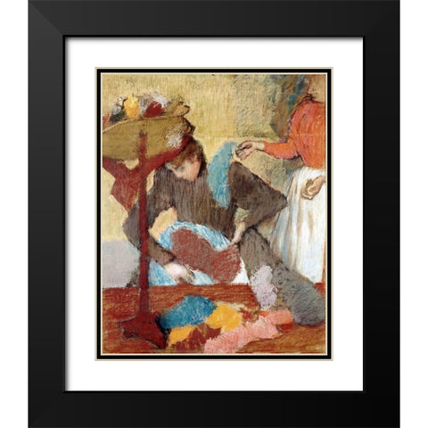 The Hatmaker Black Modern Wood Framed Art Print with Double Matting by Degas, Edgar