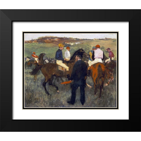 Racehorses - Leaving The Weighing Black Modern Wood Framed Art Print with Double Matting by Degas, Edgar