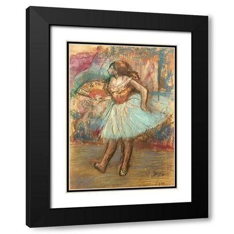 Dancer With a Fan Black Modern Wood Framed Art Print with Double Matting by Degas, Edgar