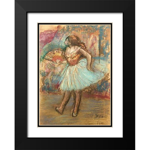 Dancer With a Fan Black Modern Wood Framed Art Print with Double Matting by Degas, Edgar