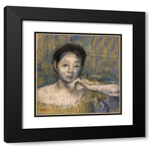 Bust of a Woman With Her Left Hand On Her Chin Black Modern Wood Framed Art Print with Double Matting by Degas, Edgar
